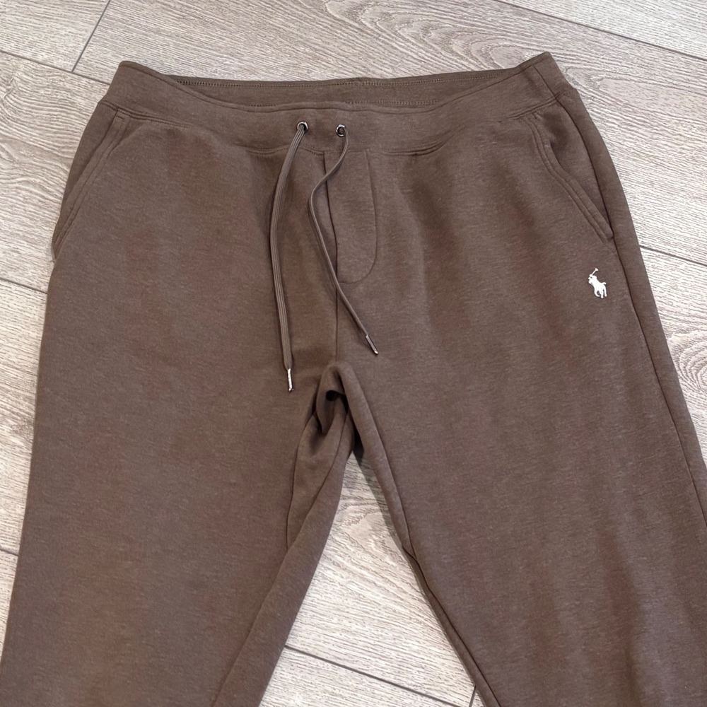 Polo Ralph Lauren Joggers Mens Large Brown Fleece Pony Logo Sweatpants Lounge - Picture 2 of 7